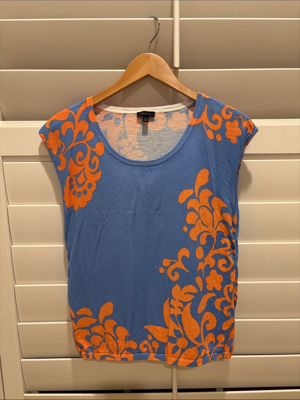 Talbots Blue Scoop Neck Tee with Orange Floral Motif